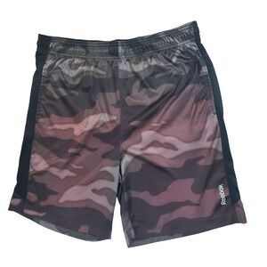 Reebok Boys Camo Mesh Athletic Shorts Pockets Brown Black Grey Size Large L/G